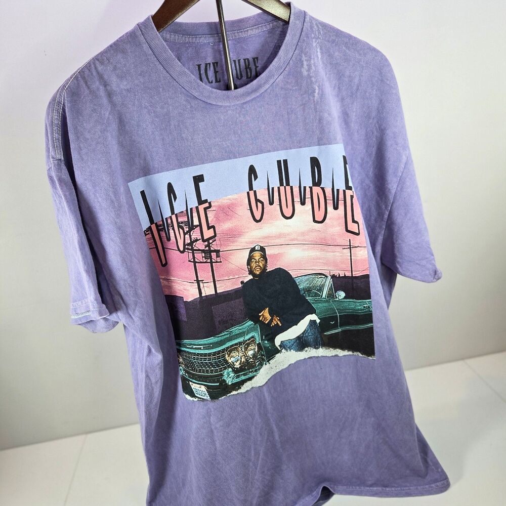Ice Cube Graphic T-Shirt Purple Mineral Wash XL Rap Tee